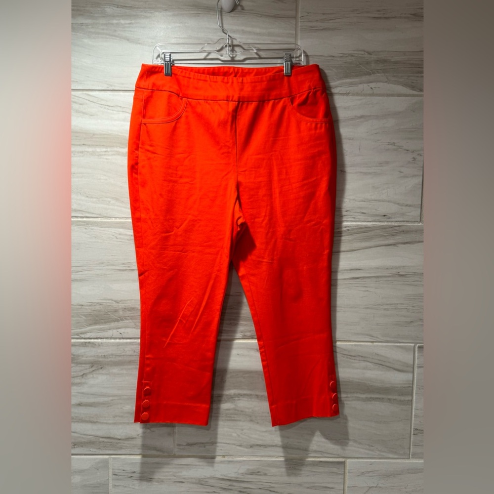 Soft Surroundings Superla Stretch Pull On Straight Leg Crop Pants Orange Size PL